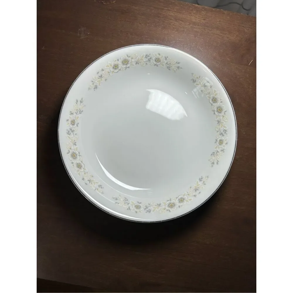 Carlion Andover 12 1/4” Round Platter, Japan Gray Floral Silver Rim Plate and Bo